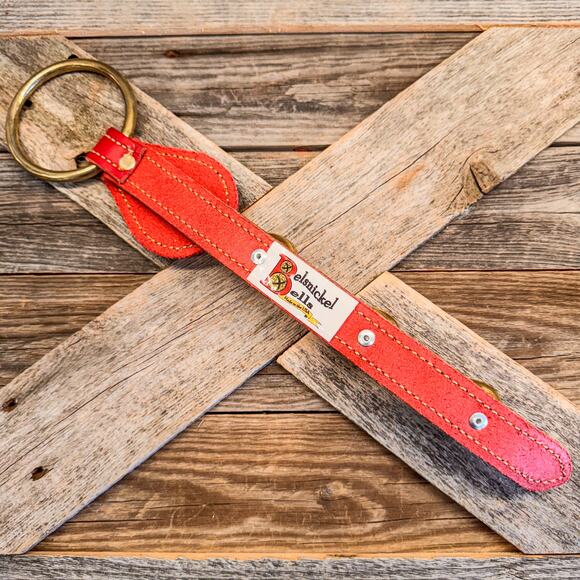 Belsnickel Eagle Charm Red Leather 3 Brass Bell Strap Door Hanger, 14.5”H - Picture 7 of 8